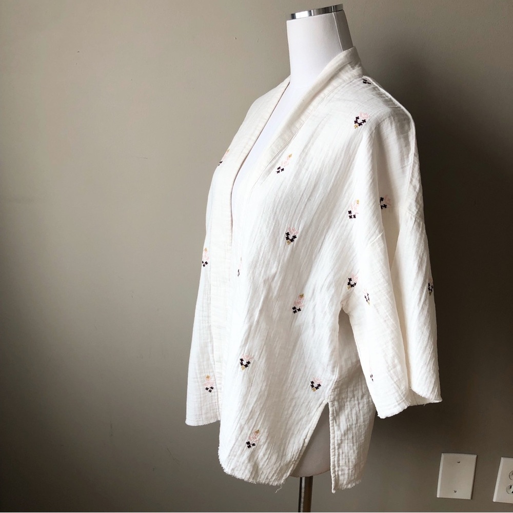 Lucky Brand Cream Open-Front Embroidered Kimono Jacket - Picture 3 of 12